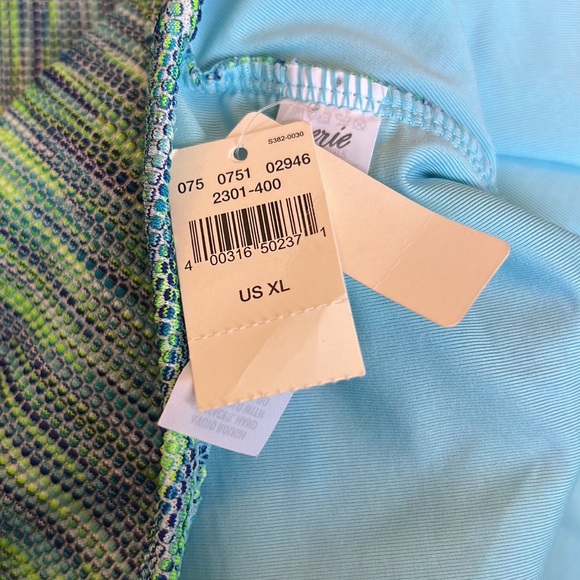 AERIE Blue and Green Cheeky One Piece Shoulder Tie Bathing Suit | XL - Picture 9 of 10